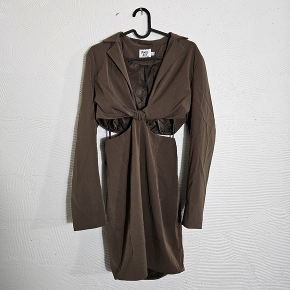 NWOT Princess Polly Brown Long Sleeve Cut-Out Dress - Picture 1 of 7